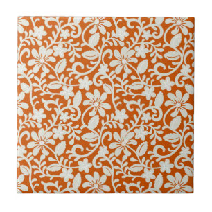 Azulejo Modelo anaranjado quemado damasco floral con clase