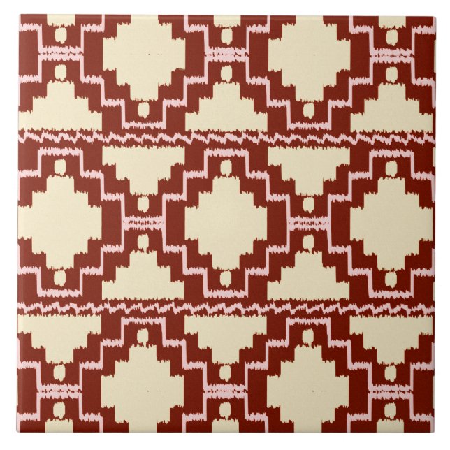 Azulejo Modelo azteca de Ikat - beige, Borgoña y rosa (Frente)