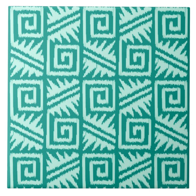 Azulejo Modelo azteca de Ikat - turquesa y aguamarina (Frente)