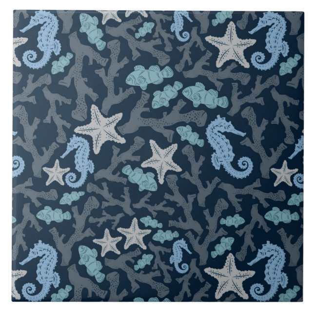 Azulejo Modelo azul profundo del Seahorse (Frente)