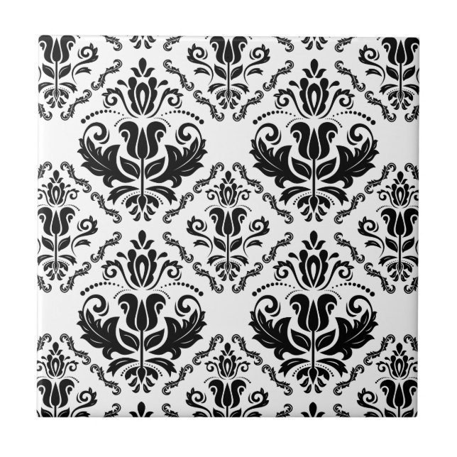 Azulejo Modelo blanco negro clásico del damasco - moda (Frente)