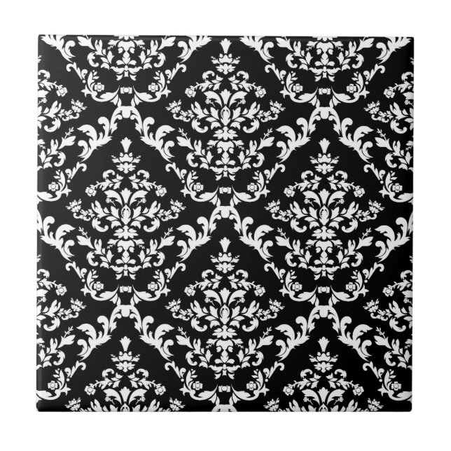 Azulejo Modelo blanco y negro del damasco (Frente)