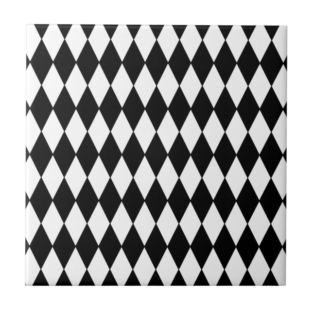 Azulejo Modelo blanco y negro del Harlequin del diamante (Frente)