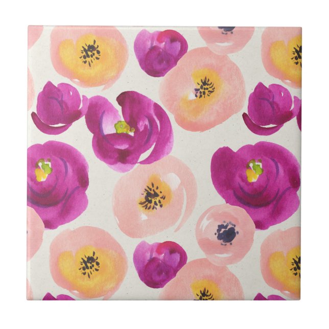 Azulejo Modelo botánico de la acuarela (Frente)