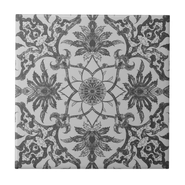 Azulejo Modelo chino de Nouveau del arte - gris de plata (Frente)