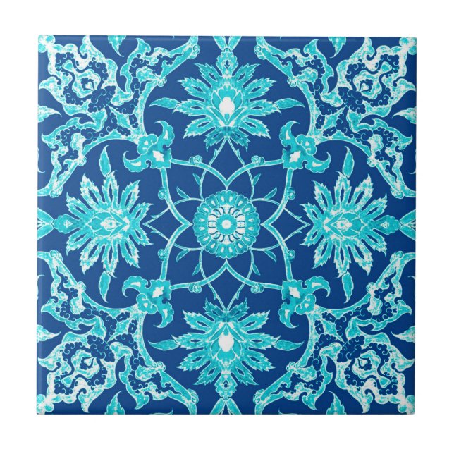 Azulejo Modelo chino de Nouveau del arte - turquesa y azul (Frente)