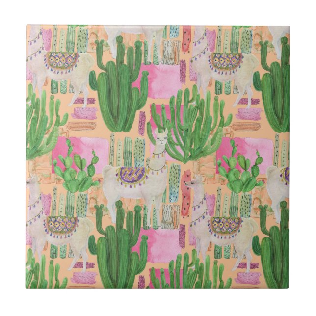 Azulejo Modelo colorido de la llama de la acuarela (Frente)