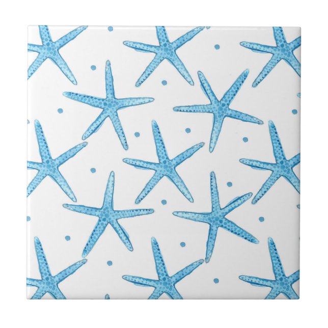 Azulejo Modelo de estrellas azul de mar de la acuarela (Frente)