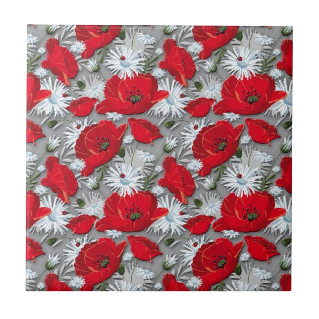 Azulejo Modelo de flores rojo magnífico del verano de las (Frente)