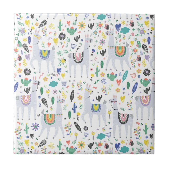 Azulejo Modelo de la alpaca del Doodle (Frente)