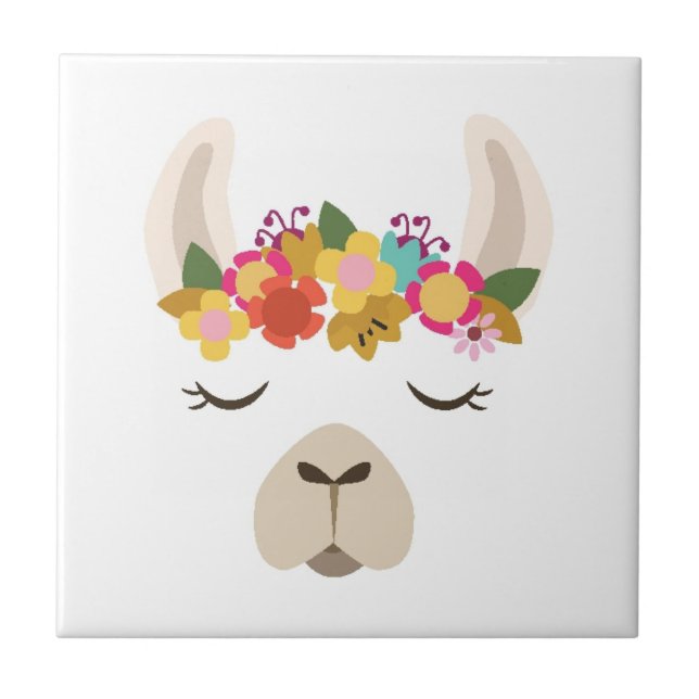 Azulejo Modelo de la alpaca y de flores (Frente)