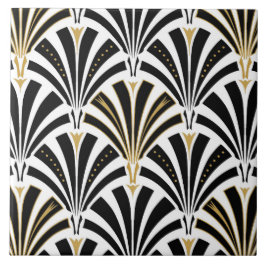 Azulejo Modelo de la fan del art déco - blanco y negro