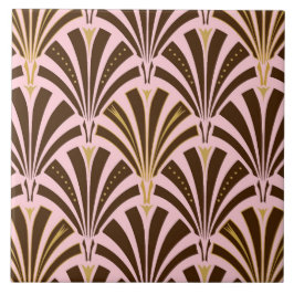 Azulejo Modelo de la fan del art déco - chocolate en rosa