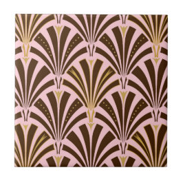 Azulejo Modelo de la fan del art déco - chocolate en rosa