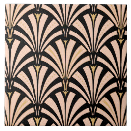 Azulejo Modelo de la fan del art déco - melocotón en negro