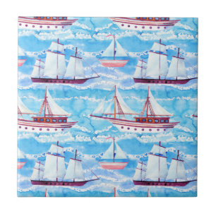Azulejo Modelo de los veleros de la acuarela