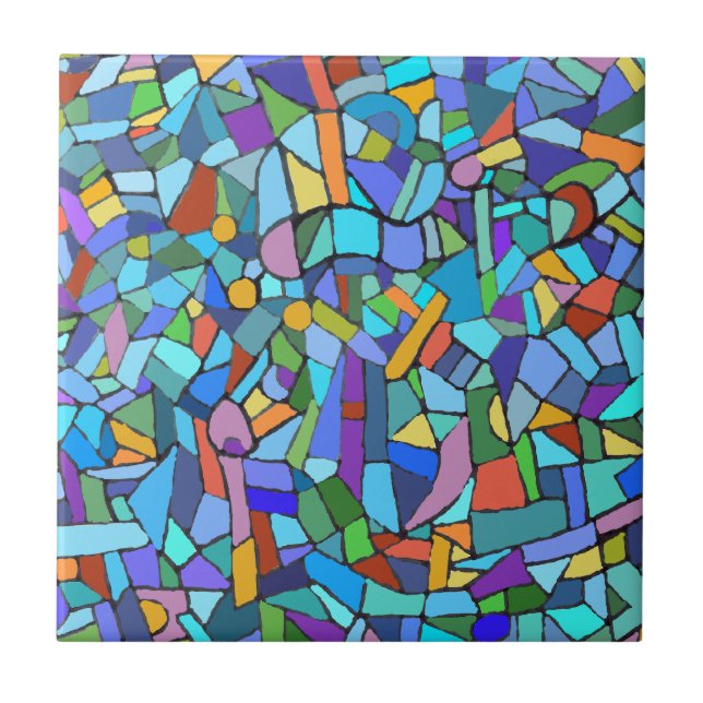 Azulejo Modelo de mosaico azul colorido abstracto (Frente)