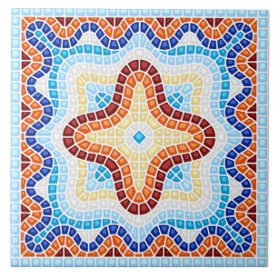 Azulejo Modelo de mosaico rojo azul mediterráneo