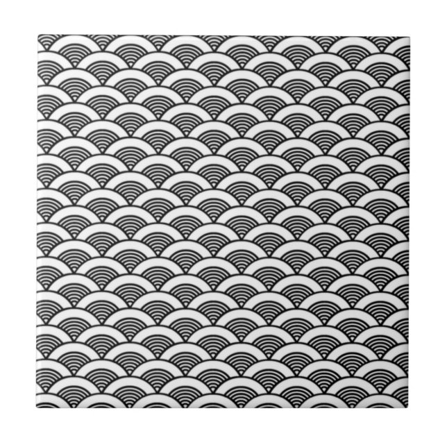 Azulejo Modelo de onda japonés blanco negro (Frente)