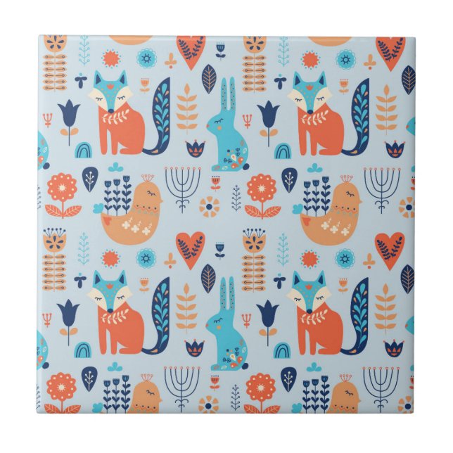 Azulejo Modelo del animal del arbolado del arte popular (Frente)