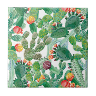 Azulejo Modelo del cactus de la acuarela
