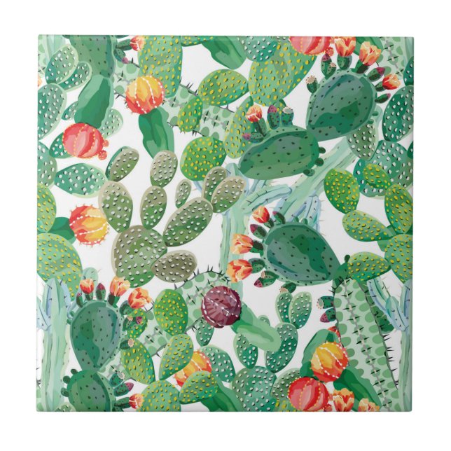 Azulejo Modelo del cactus de la acuarela (Frente)