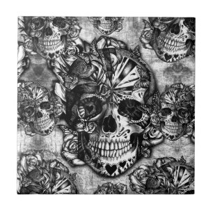 Azulejo Modelo del cráneo del azúcar del Grunge