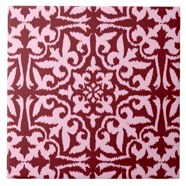 Azulejo Modelo del damasco de Ikat - Borgoña y rosa (Frente)