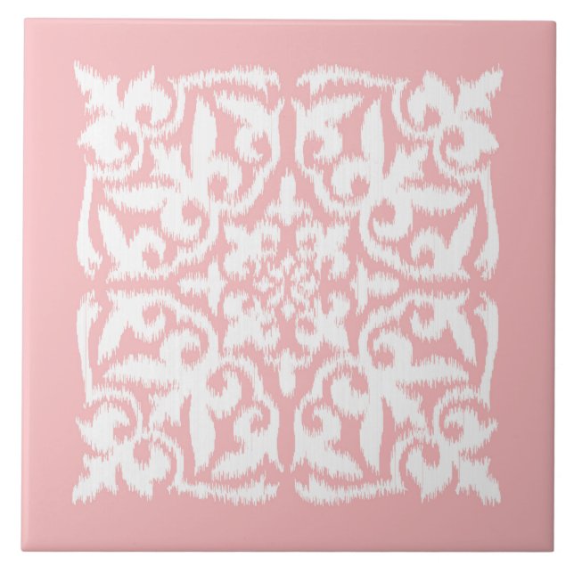 Azulejo Modelo del damasco de Ikat - descasque el rosa y (Frente)