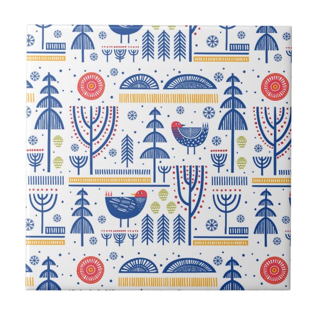 Azulejo Modelo del pájaro del invierno del arte popular (Frente)