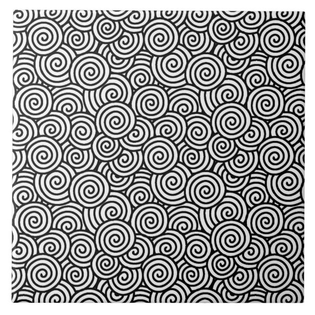 Azulejo Modelo del remolino del japonés - blanco y negro (Frente)
