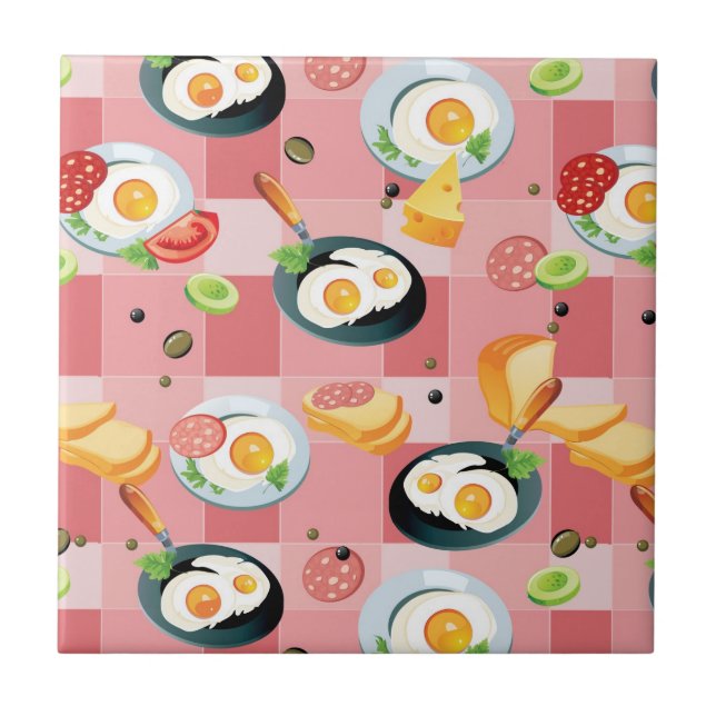 Azulejo Modelo del tomate y de los huevos fritos (Frente)