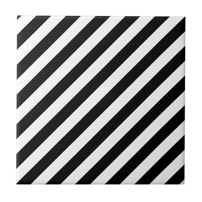 Azulejo Modelo diagonal blanco y negro de las rayas (Frente)