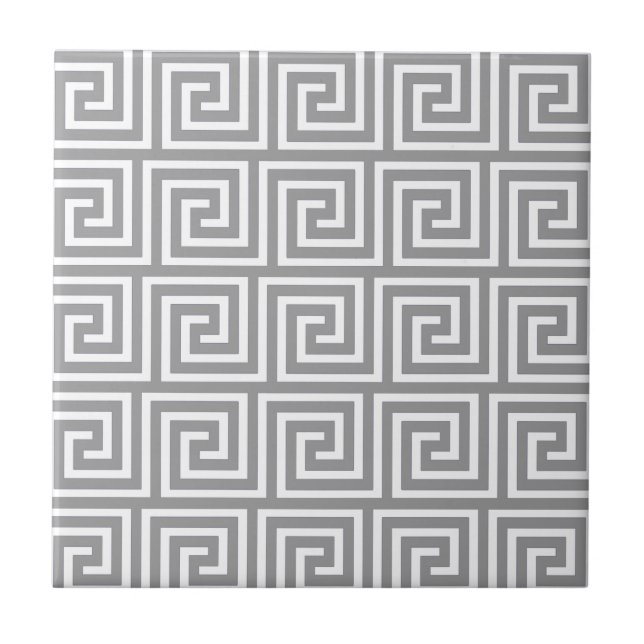 Azulejo Modelo dominante griego gris y blanco clásico (Frente)
