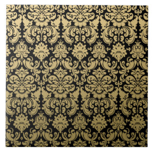 Azulejo Modelo elegante del oro y del damasco del negro