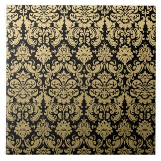 Azulejo Modelo elegante del oro y del damasco del negro