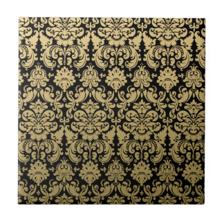 Azulejo Modelo elegante del oro y del damasco del negro
