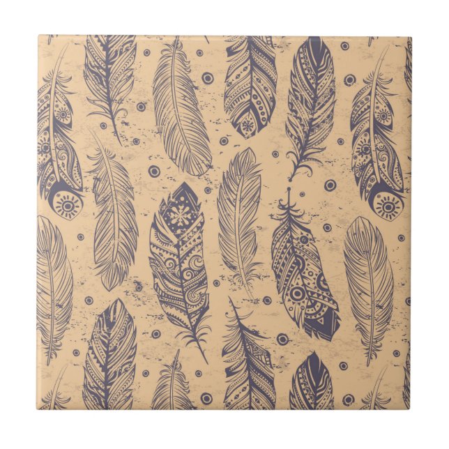 Azulejo Modelo étnico del esquema de la pluma (Frente)