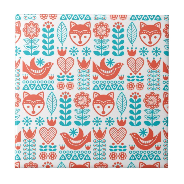 Azulejo Modelo finlandés del arte popular del Fox y del (Frente)