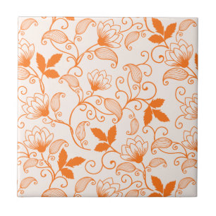 Azulejo Modelo floral anaranjado del personalizar