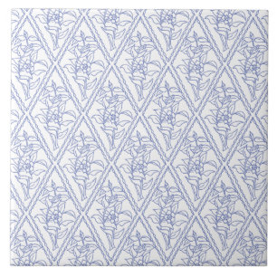 Azulejo Modelo floral blanco azul del diamante del bígaro