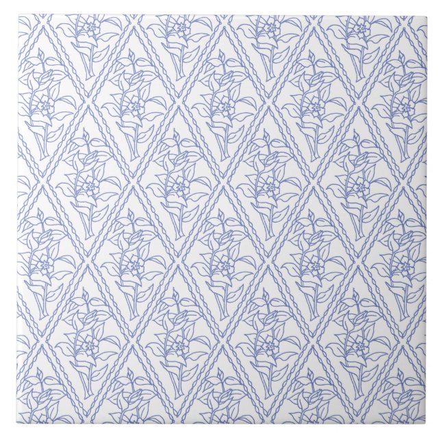 Azulejo Modelo floral blanco azul del diamante del bígaro (Frente)