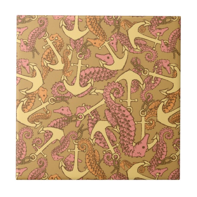 Azulejo Modelo incompleto del Seahorse y del ancla (Frente)