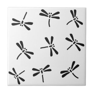Azulejo Modelo japonés de la libélula, blanco y negro