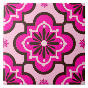 Azulejo Modelo marroquí de la teja, rosado y negro fucsias