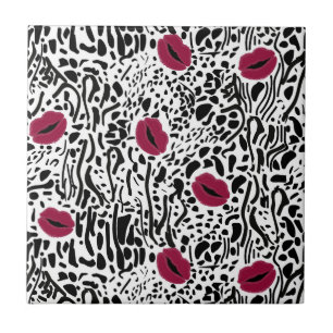 Azulejo Modelo moderno de los labios B&W del lápiz labial