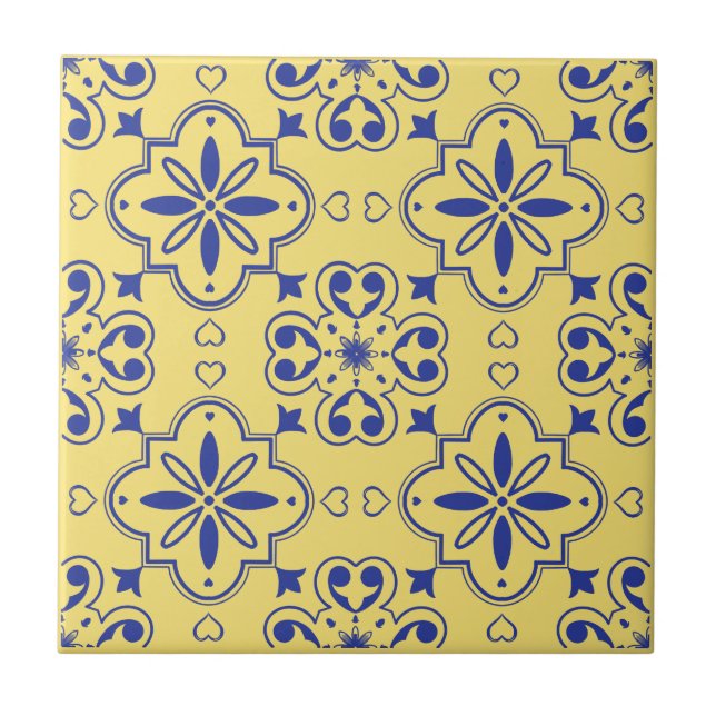 Azulejo Modelo moderno mediterráneo amarillo azul sin foco (Frente)