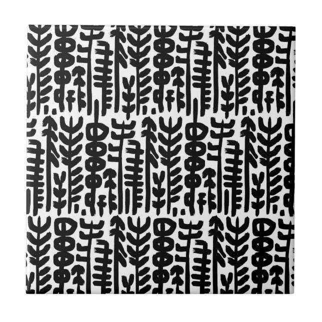 Azulejo Modelo negro del árbol del movimiento de la tinta (Frente)