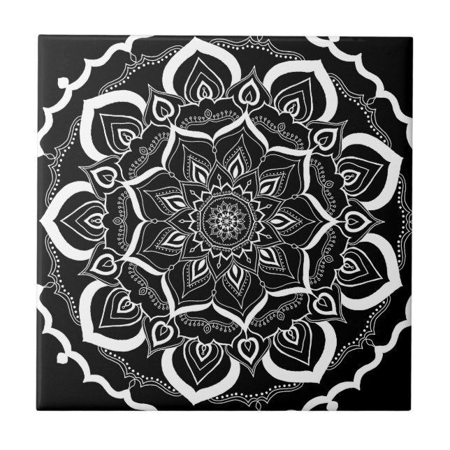 Azulejo Modelo negro elegante bohemio de la mandala de (Frente)