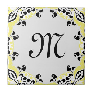 Azulejo Modelo negro y blanco amarillo elegante con el